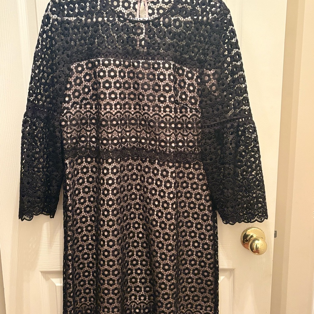 J. Crew Black Sheath Dress with Bell Sleeves and Crew Neck